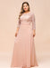 3/4 Sleeves Floral Lace Chiffon A-line Bridesmaid Dress Dusty Rose - Bridesmaid Dresses