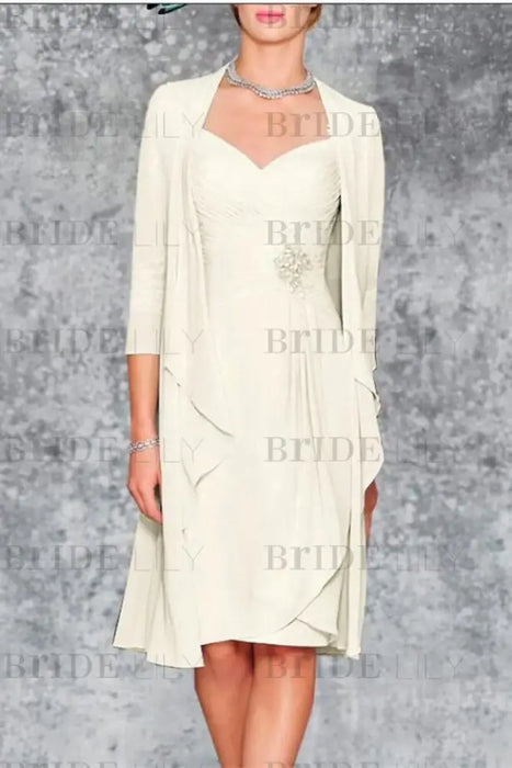 3/4 Sleeves Knee Length Ruffle Chiffon Mother of the Bride Outfits with Lace - Prom Dresses
