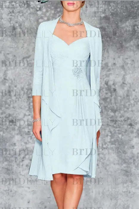3/4 Sleeves Knee Length Ruffle Chiffon Mother of the Bride Outfits with Lace - Prom Dresses