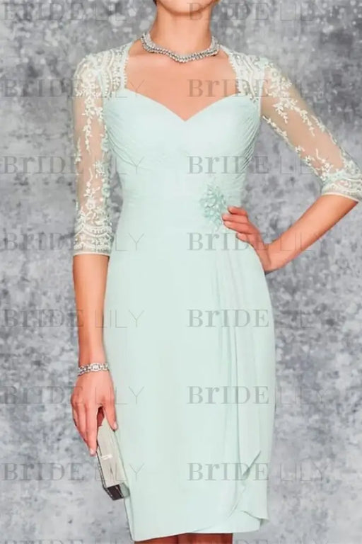 3/4 Sleeves Knee Length Ruffle Chiffon Mother of the Bride Outfits with Lace - Prom Dresses