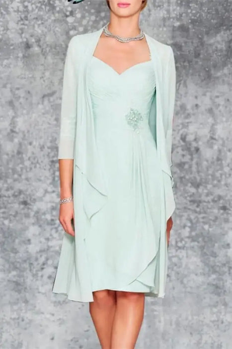 3/4 Sleeves Knee Length Ruffle Chiffon Mother of the Bride Outfits with Lace - Prom Dresses