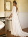 White Wedding Dresses With Train A Line Floor Length 3/4 Length Sleeves Pleated V Neck Bridal Dresses