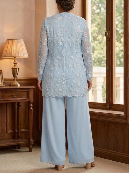 3 Pieces Chiffon Plus Size Mother of the Bride Pantsuits with Lace Floral