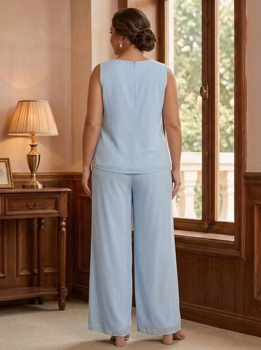 3 Pieces Chiffon Plus Size Mother of the Bride Pantsuits with Lace Floral