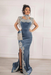 #30 Dusty Blue Velvet Evening Dress High Neck Side Split