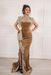 #33 Sand Velvet Evening Dress High Neck Side Split