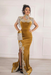 #34 Gold Velvet Evening Dress High Neck Side Split