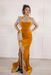 #39 Ochre Velvet Evening Dress High Neck Side Split