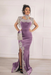 #40 Lilac Velvet Evening Dress High Neck Side Split