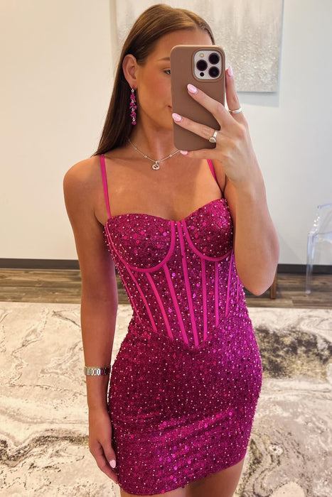 Sparkly Blue Spaghetti Straps Corset Tight Short Homecoming Dress