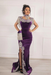 #5 Purple Velvet Evening Dress High Neck Side Split