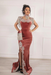 #52 Coral Rose Velvet Evening Dress High Neck Side Split