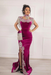#6 Fuchsia Velvet Evening Dress High Neck Side Split