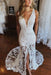 Floral Lace Mermaid Wedding Dress Deep V-Neck Front Slit Bridal Dress