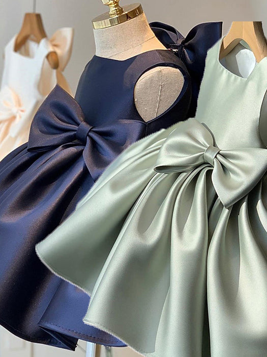 Cute Satin Princess Ball Gown Mini Flower Girl Dresses with Bow