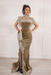 #9 Taupe Champagne Velvet Evening Dress High Neck Side Split