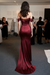 Bridelily Simple Off the Shoulder Sheath Evening Gown Ruffles Split Sweep Train Prom Dress Burgundy