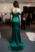 Bridelily Simple Off the Shoulder Sheath Evening Gown Ruffles Split Sweep Train Prom Dress Emerald Green