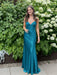 Aqua V-neck Beaded Satin A Line Prom Dress