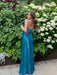 Aqua V-neck Beaded Satin A Line Prom Dress
