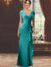V-Neck Short-Sleeve Floor-Length Sheath Dress for the Mother of the Bride with Ruffles and Appliques