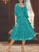 Princess A-Line Tea-Length Mother of the Bride Dress with Scoop Neck Half Sleeves Appliques and Jacket