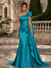 One Shoulder Satin Mermaid Evening Dresses with 3D Flowers