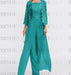 Floor-Length Square Neck Chiffon Mother of the Bride Pantsuit with Jacket & Side Split