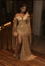 Gorgeous Gold Sequins Prom Dress Asymmetric Mermaid Evening Gown with Tassels