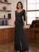 V-Neck Chiffon Jumpsuit with Ruched Detail and 3/4 Sleeves for the Mother