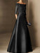 Short-Sleeve Off-the-Shoulder A-Line Mother of the Bride Dress with Belt Applique