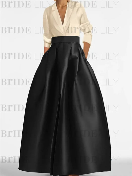 V-Neck A-Line Princess Gown with Long Sleeves and Pockets for the Mother of the Bride