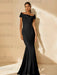 Minimalist Off-the-Shoulder Mother of the Bride Dresses in Trumpet/Mermaid Style with Detachable Flower