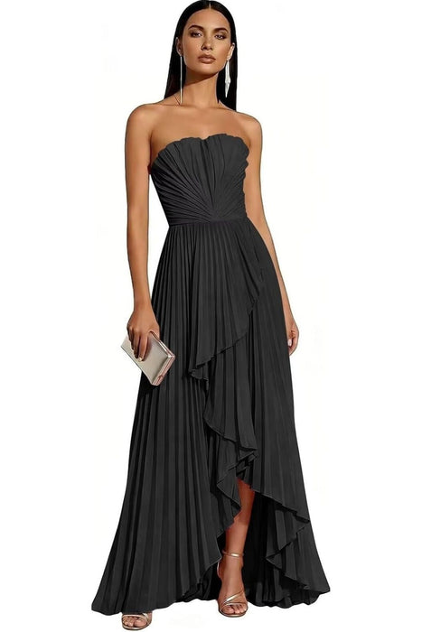 Strapless Pleated Chiffon High-Low Bridesmaid Dress