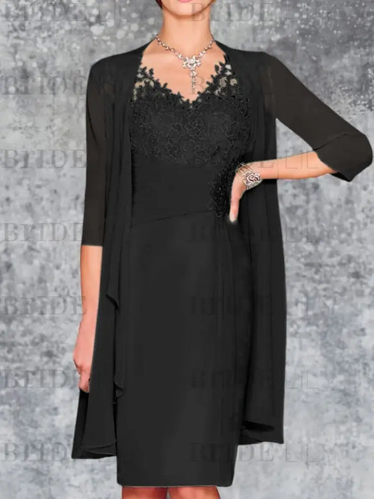 Black Knee-Length V-Neck Sheath/Column Mother of the Bride Dresses