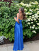Blue V-neck Beaded Satin A Line Prom Dress