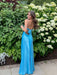 Blue V-neck Beaded Satin A Line Prom Dress