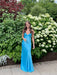 Blue V-neck Beaded Satin A Line Prom Dress