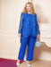 Plus Size Mother of the Bride Scoop Neck Chiffon Pantsuit with Appliques