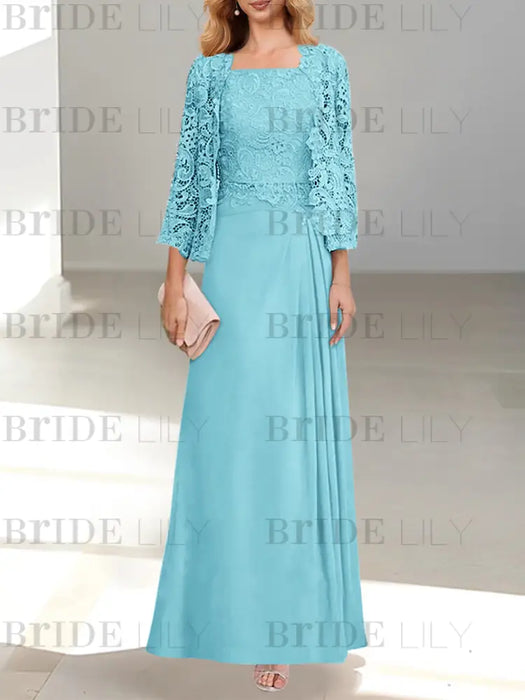  A-Line/Princess Scoop Mother of the Bride Dresses with Pleated & Lace Appliques Floor-Length