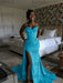 Blue Sparkly Strapless Mermaid Sequined Prom Dress with Slit