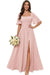 Square Neck Ruffle Sleeve Chiffon Bridesmaid Dress with Slit