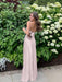 Blush Pink V-neck Beaded Satin A Line Prom Dress