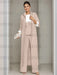 Ankle-Length Mother of the Bride Pantsuits in 3 Pieces Featuring Square Neck Jacket & Lace Appliques