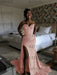Blush Pink Sparkly Strapless Mermaid Sequined Prom Dress with Slit