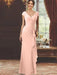 V-Neck Short-Sleeve Floor-Length Sheath Dress for the Mother of the Bride with Ruffles and Appliques