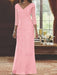 V-Neck 3/4 Sleeve Floor-Length Sequined Mother of the Bride Sheath Dress