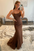 Mocha Brown Lace Mermaid Backless Long Prom Dresses