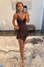 Brown Sparkly Beaded Tight Short Homecoming Dress with Fringes