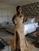 Brown Sparkly Strapless Mermaid Sequined Prom Dress with Slit